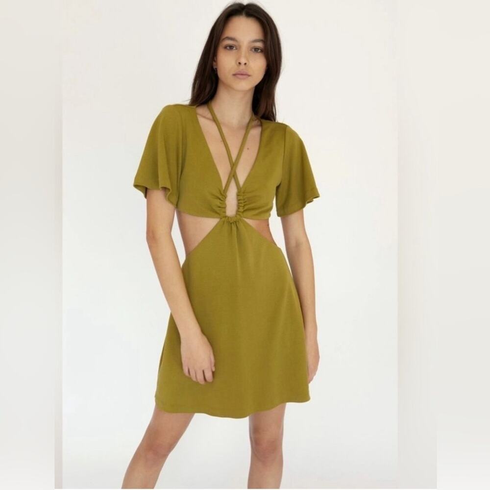 Third Form X Free People Double Cross T Dress in Chartreuse Green New La…
